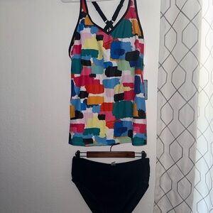 Multi-Color Abstract Print V-Neck Tank Top